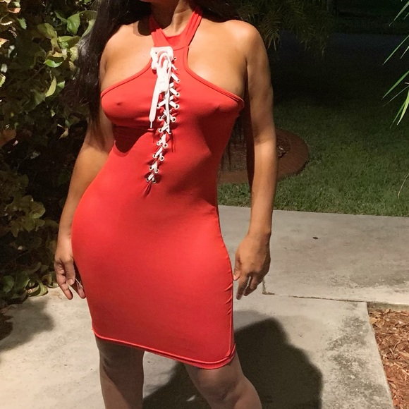 Plunging Choker Lace Up Bodycon Mini Dress! STYLE - Picture 6 of 9